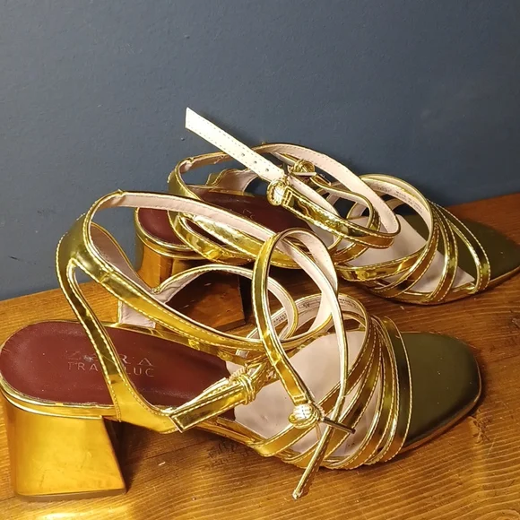 Zara Gold Heels Zara Yellow Heeled Sandals Zara Shoes Zara